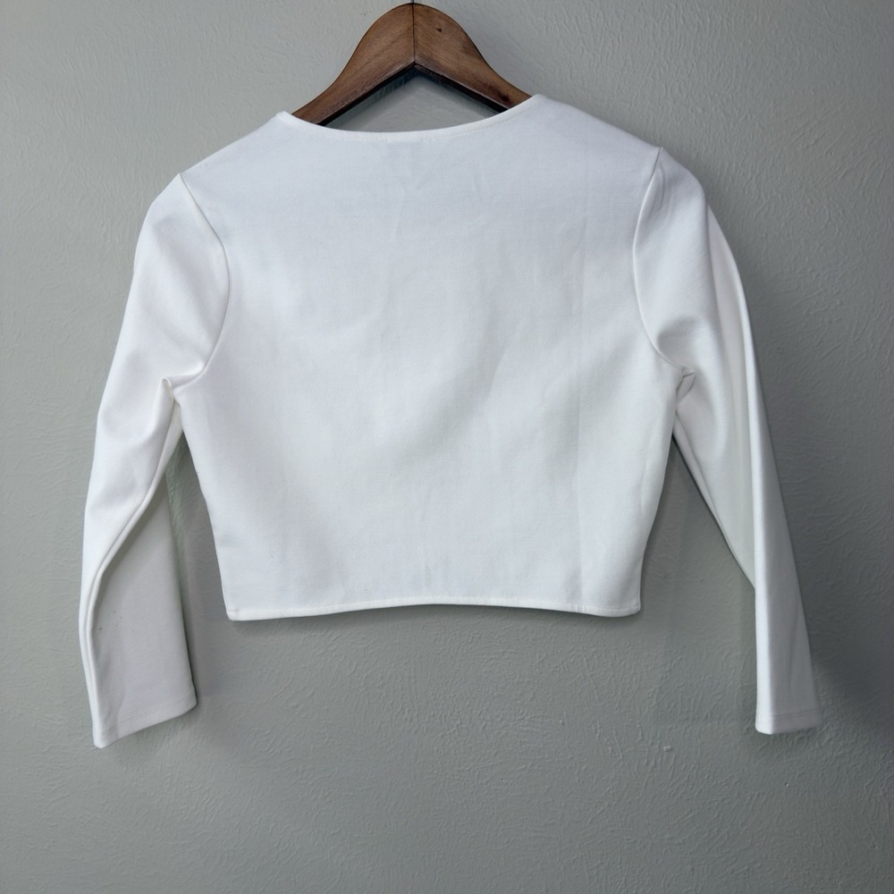 Tobi Womans S Crop Top Long Sleeve Cross Waist Fitted Minimalist Staple Everyday - Picture 3 of 7